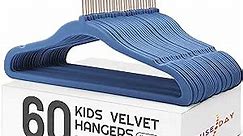 HOUSE DAY Velvet Kids Hangers 60 Pack, Premium Childrens Hangers for Closet, Ultra Thin Cute Hangers Kids Clothes Hanger, Non Slip Kids Felt Hangers 14 Inch, Small Hangers for Kids Clothes, Light Blue