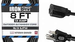 Iron Forge Cable 8 Ft Extension Cord, 16/3 Black 8 Foot Extension Cord Indoor/Outdoor Use, 3 Prong, Weatherproof Exterior Extension Cord, US Veteran Owned, Great for Christmas Lights and Outside