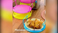 Microwave Folding Tray, 2024 New Microwave Stacker Cooker- 2 Tier Microwave Plate Stacker, Double Wave 2 Tiered Microwave Plate Stacker (Blue + Green)