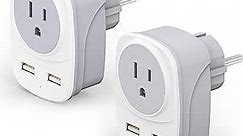 2 Pack Type E/F Travel Power Plug Adapter, FATYER Germany France Plug Converter with 2 USB Ports,Outlet Adapter Charger for US to Germany, Finland, France, Norway