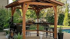 Backyard Discovery Granada Grill Gazebo Pavilion w/Outdoor Bar, 80" Grill Space, Hard Top Steel Metal Roof, Wind Resistant - 100 mph, Supports 4,700 lbs of Snow, Electrical Outlet, USB, Grilling Hooks