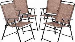 Patio Sling Chairs Outdoor Folding Chairs Patio Dining Chairs Patio Chair Patio Chairs Set of 4 Clearance for Outside Deck Balcony Pool Yard Portable Chair Brown Beach Lawn Garden Camping