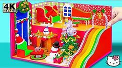 Build 2 Floor Christmas House Idea Using Cardboard and DIY Christmas Tree Decoration, Rainbow Slide🎄