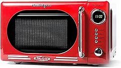 Nostalgia Retro Compact Countertop Microwave Oven - 0.7 Cu. Ft. - 700-Watts with LED Digital Display - Child Lock - Easy Clean Interior - Red