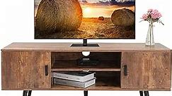 Iwell TV Stand for 55 Inch TV, TV Console with 2 Cabinets and Shelves, TV Stands for Living Room/Bedroom, Rustic Brown