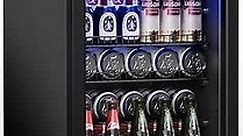 Beverage Refrigerator Cooler-120 Cans Freestanding Mini Fridge Cooler with Glass Door, Adjustable Shelves & Digital Temperature Display for Soda, Wine or Beer (Black, 3.2 Cu.Ft)