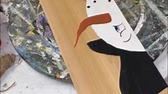 Cedar board hand painted snowman profile