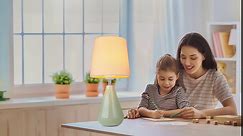 bdayanx Small Bedside Table Lamp for Bedroom-Desk Lamp Set of 2, with 3 Way Dimmable Touch Control,12" Nightstand Ceramic Lamp with Fabric Shade for Kids Room,Living Room,Dorm,Home Office (Green)
