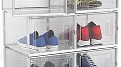 Shoe Box Storage Containers - Large Clear Plastic Shoebox Display Case for Men & Women's Footwear - Stackable Space-Saving Design for Vertical Storage - 14.2” x 10.8" x 7.9” - Set of 6