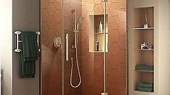 DreamLine Prism Plus 42 in. x 74 3/4 in. Frameless Neo-Angle Shower Enclosure in Brushed Nickel with White Base, DL-6063-04