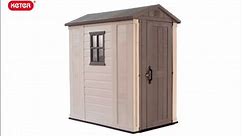 Keter Factor 4 ft. W x 6 ft. D Outdoor Durable Resin Plastic Storage Shed with Window and Door, Taupe Brown (26.4 sq. ft.) 213139
