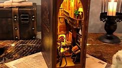 DIY Book Nook Kit,3D Wooden Puzzle Booknook,Miniature Dollhouse,Decorative Bookend, Wood Craft Hobbies Bookshelf Insert Home Desk Decor Alley with Furniture LED for Mom(Library of Books)