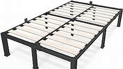 18 inch King Bed Frames Wood with Wooden Slats - 3500lbs Heavy Duty No Box Spring Needed Metal Platform, Mattress Stoppers Iron Noise Free Bedframe, Headboard Hole Underneath Storage