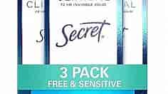Secret Clinical Strength Invisible Solid Gel Antiperspirant and Deodorant for Women, Free & Sensitive, 1.6 oz (Pack of 3), Unscented