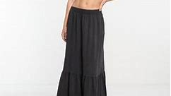 Miss Selfridge tiered seersucker maxi skirt in washed black (part of a set)  | ASOS