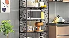 5-Tier Collapsible Metal Shelving Unit - Easy Foldable Storage Shelves with Wheels, Heavy-Duty Folding Organizer for Kitchen, Office, Bedroom & Bathroom - No Assembly Required