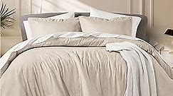 Beige Comforter Set Queen Size - Taupe Soft Luxury Chambray Printed, All Season Lightweight Breathable Bedding Set, 3 Pieces Including 1 Comforter and 2 Pillow Shams