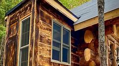 Burnt Wood Siding and Birch Bark Lined Door, Off Grid Log Cabin Alone in the Wilderness