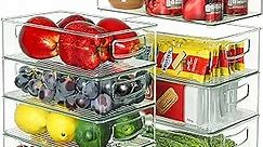 Set Of 8 Refrigerator Organizer Bins - 4 Large and 4 Medium Stackable Plastic Clear Food Storage Bin with Handles for Pantry, Freezer, Fridge, Cabinet, Kitchen Countertops - BPA Free