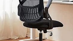 DUMOS Office Computer Desk Chair, Ergonomic Mid-Back Managerial Executive Mesh Rolling Work Swivel Task Chairs with Wheels, Comfortable Lumbar Support, Comfy Flip-up Arms for Home, Bedroom, Black