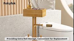 Free Standing Toilet Paper Holder with Storage,Bamboo Stand Toilet Tissue Holder for Mega Roll,Bathroom Freestanding Tp Holder with Drawer for Wipes,Toilet Paper Storage with Shelf,No Drill