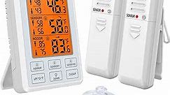Refrigerator Thermometer, Wireless Digital Freezer Thermometer with 2 Sensors, Audible Alarm, Min and Max Record, Large LCD Display for Home, Restaurants, Bars (Battery not Included)