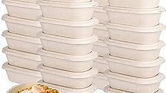 37oz Bamboo Meal Prep Containers - Disposable Food Containers with Lids, 50 Pack - Microwavable, Oven Safe, Biodegradable Food Storage