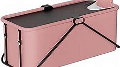 Portable Foldable Bathtub for Adults, Expand with One Click Separate Family Bathroom SPA Tub, Soaking Tub for Shower Stall, Collapsible Bathtub Ice Bath Barrel,Pink
