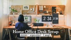 Home office desk setup & upgrade! Minimal, aesthetic, functional office for 2 people