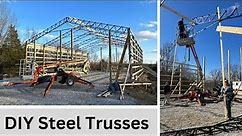 DIY Pole Barn Construction #13: How to Hang Steel Trusses on Pole Barn | Easy Tutorial!