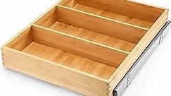 Fabsome Pull Out Cabinet Drawer Organizer for Kitchen, Sliding Bamboo Wood Storage Rack Organization, Gliding Cupboard Shelf for Pantry, Slide Out Spice Rack Container Lid Organizer, 18”W x 21”D
