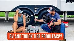 How to change an RV TIRE and PLUG a FLAT TIRE | (RV problems) (RV Living) (Visiting Home)