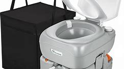 Dextrus Portable RV Toilet with Hand Sprayer ,5.8 Gallon Portable Toilet for Camping, Indoor Outdoor Toilet with Level Indicator for RV Travel, Boat and Trips