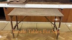 FOR SALE Vintage ex hire trestle table, rustic trestle table, rustic tables, vintage tables, 6ft long, 2 x 130 cm with fold away legs 3 x 240 cm table top 1 x 180cm table top 6 trestles Please text 07770 534497 | Friends of Hoveton Village Hall