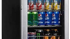 NewAir Beverage Refrigerator Cooler with 90 Can Capacity - Mini Bar Beer Fridge with Right Hinge Glass Door - Cools to 37F - Stainless Steel