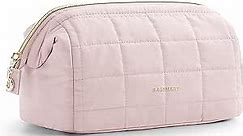 BAGSMART Makeup Bag Travel Cosmetic Bag, Puffy Padded Make Up Bags for Women Makeup Organizer Case, Wide-open Pouch Purse Travel Essentials Toiletries Accessories Brushes, Pink