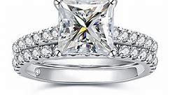3 Carat Princess Cut Moissanite Wedding Ring Set 14K Gold Plated 925 Sterling Silver Bridal Set for Women