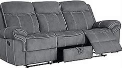 HABITRIO Reclining Sofa, Solid Wood Frame&Grey Velvet Upholstered 3-Seat Recliner Couch w/Back&Seat Cushion, Drop-Down Table w/USB Charging Dock, Middle Storage Drawer, Furniture for Living Room