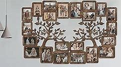 The Frame Depot Family Tree Wall Decor Picture Frames Collage Wooden Wall Decor Living Room Photo Collage Personalized Family Photo Gifts 31x46 Inches (Rustic oak, No letters)