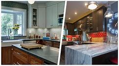75 Slate Floor Kitchen With Glass Tile Backsplash Design Ideas You'll Love 🟡