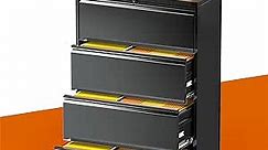 INTERGREAT File Cabinet 4 Drawers, Metal Lateral Filing Cabinet for Home Office, Locking Horizontal File Cabinet for Hanging Files Letter/Legal/F4/A4, Black-28”W, Easy Assemble