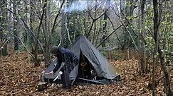 Solo Camping with a Woodstove in Heavy Rainstorm