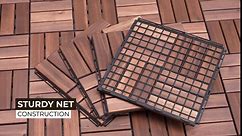THYOI 10 Pcs Acacia Wood Interlocking Deck Tiles 12" x 12", Outdoor Patio Flooring Waterproof All Weather, Tiles for Patio, Wood Patio Tiles for Indoor and Outdoor use (Square Joint, Dark Brown)