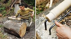 Amazing ways and tools to make outdoor furniture 🪑 Working on a primitive lathe 🏕