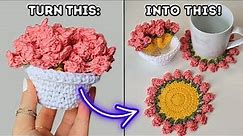 Crochet Flower Coasters and Pot Tutorial | Tulip Coaster with Pot 🌸 Brunaticality Crochet