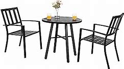 PHI VILLA 3 Piece Outdoor Patio Bistro Dining Set, Slatted Metal Round Table & 2 Patio Chairs, Outdoor Furniture Set for Porch, Deck