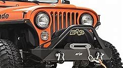 EAG Stubby Front Bumper with Winch Plate Black Textured Fit for 76-86 Wrangler CJ