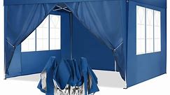 COBIZI 10x10ft Popup Canopy Waterproof Canopy with 4 Sidewalls Outdoor Commercial Instant Shelter Beach Camping Canopy Tent for Party, Blue