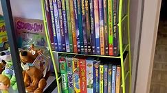 Its time for another Thrift Flip for the Scooby room!! 🧡💚🩵 We found these old plastic ikea shelves at Goodwill recently (video’s on my page 😉) and we thought they’d be perfect for our Scooby-Doo VHS tapes!! #scoobydoo #collector #collection #secondhand #thrift #thrifted #thriftfinds #display #shelf #ikea #vintage #vhs #dvd #storage #storagehacks #canadiantire #diy #upcycle #upcycling #makeover #spraypaint #mysteryinc #mysterymachine