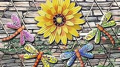 XIUDEEN Metal Flowers Outdoor Wall Decor, Set of 5 Flower & Dragonfly Metal Wall Art for Deck Decor, Garden Fence, Yard, Patio, Porch, Bedroom, Living Room, Indoor or Outdoor Decorations